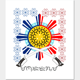 Philippine Sun / Philippine Swords (Ginunting) / Baybayin word Mandirigma (Warrior) Posters and Art